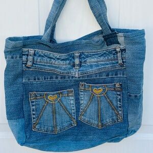 Handmade Denim Jean Purse Made With Roxy Brand Heart Logo Jeans